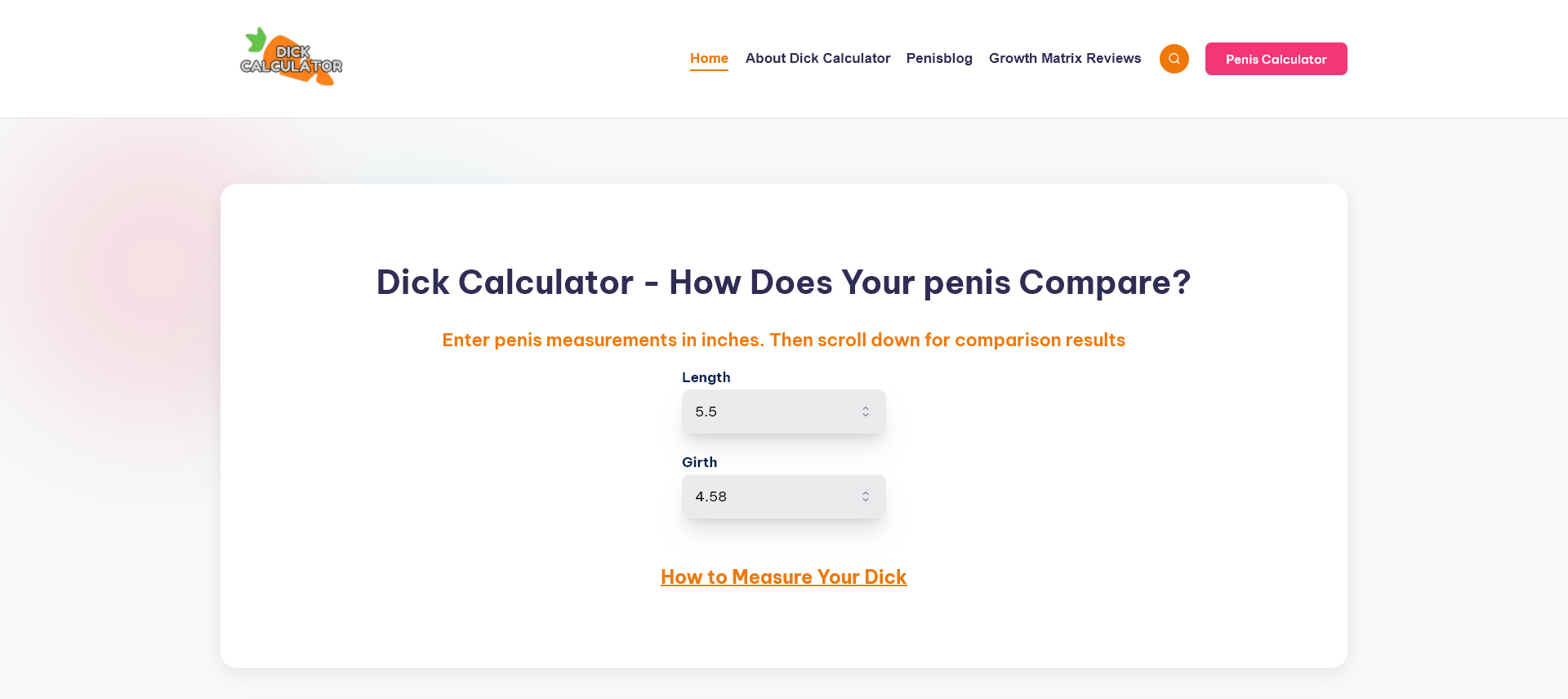 DickCalculator.com Interface - Bold colorful design with entertainment-focused features