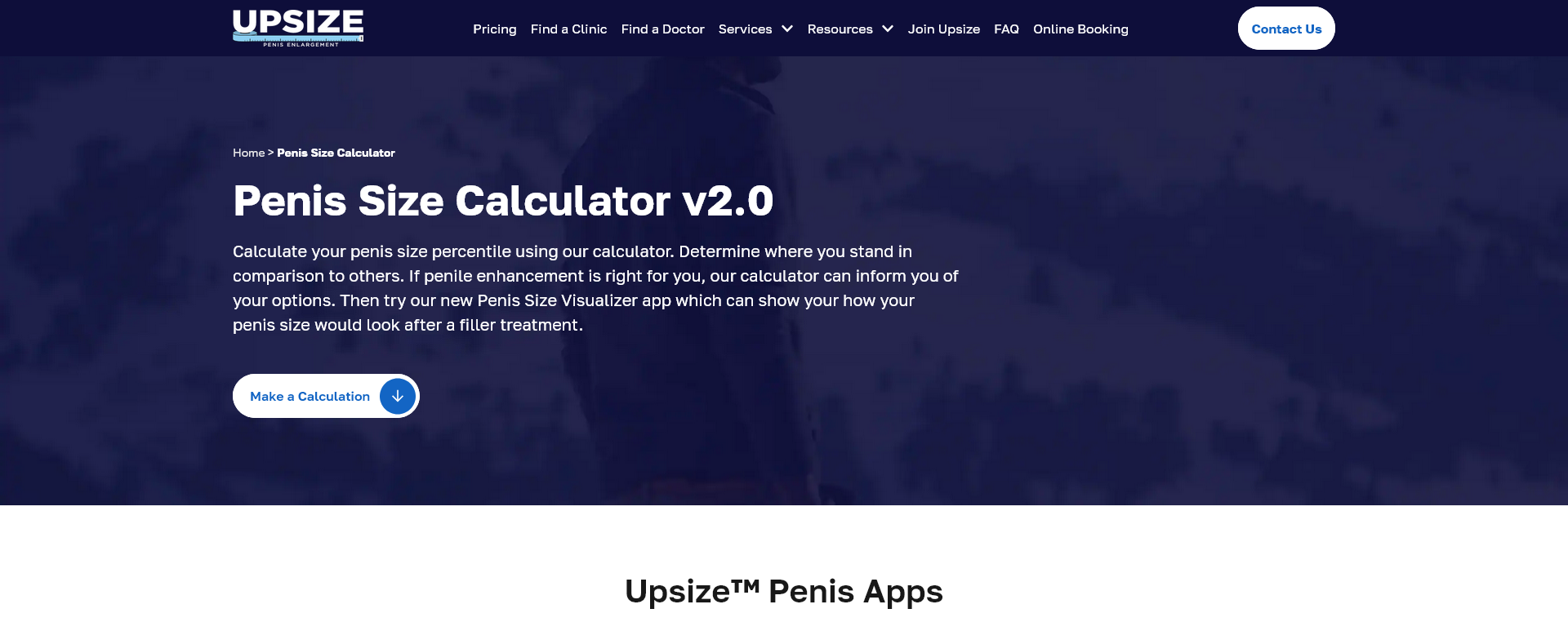 UpsizeMatters Calculator Interface - Medical-style interface with enhancement consultation features